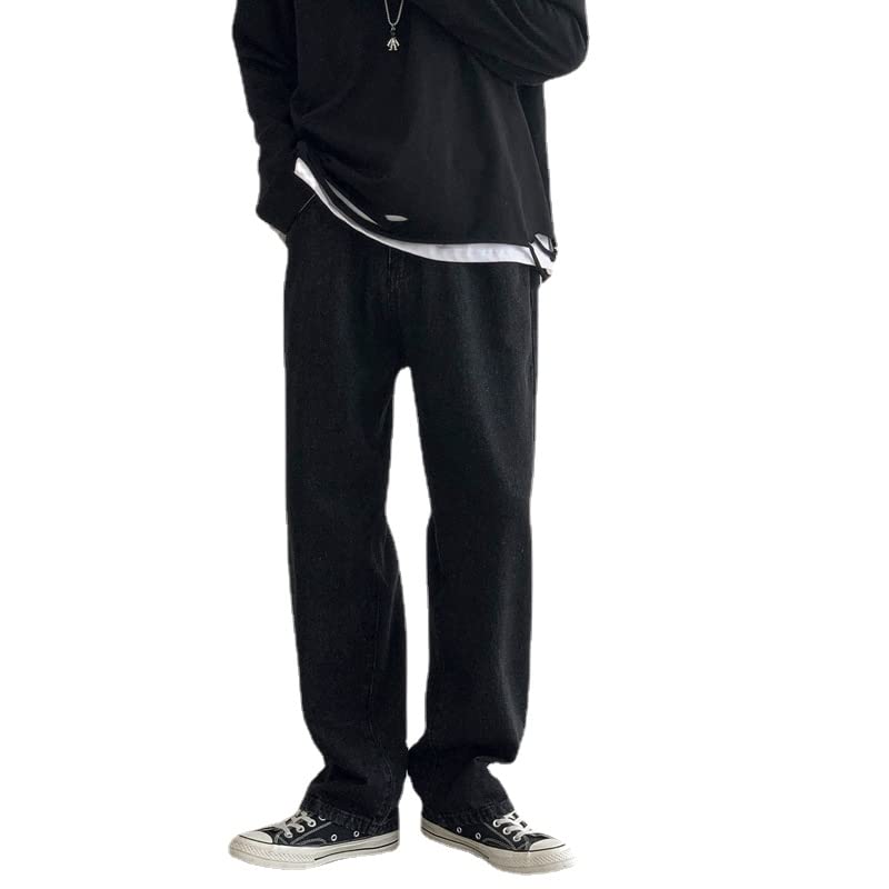 Men Regular Fits Jeans Personalized Grunge Loose Straight Leg Mopping Trousers Retro Style Pants with Pockets