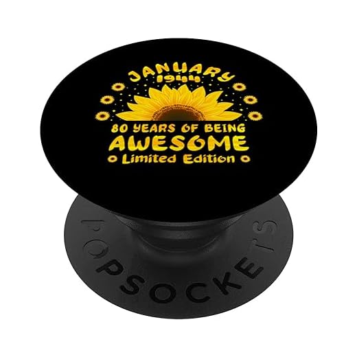 80 cumpleaños 80 años amante del girasol nacido en enero 1944 PopSockets PopGrip Intercambiable