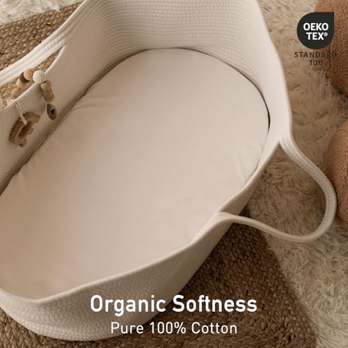 Image of Gllquen Baby Bassinet Sheets 2 Pack, 100% Organic Cotton Bassinet Fitted Sheets for Girls Boys, Soft & Breathable Unisex Baby Mattress Sheet for Standard Bassinets 33 inchx17 inch(White)