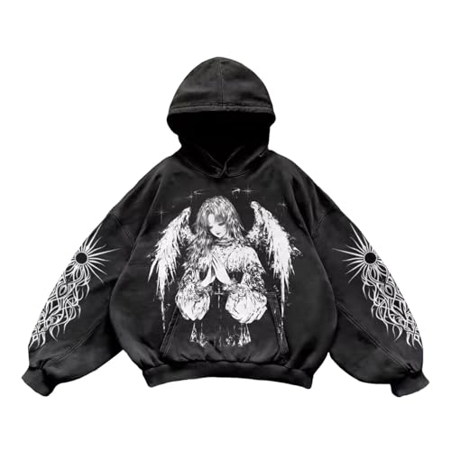 Sweat à capuche imprimé anime de style vintage Harajuku avec coupe ultra baggy