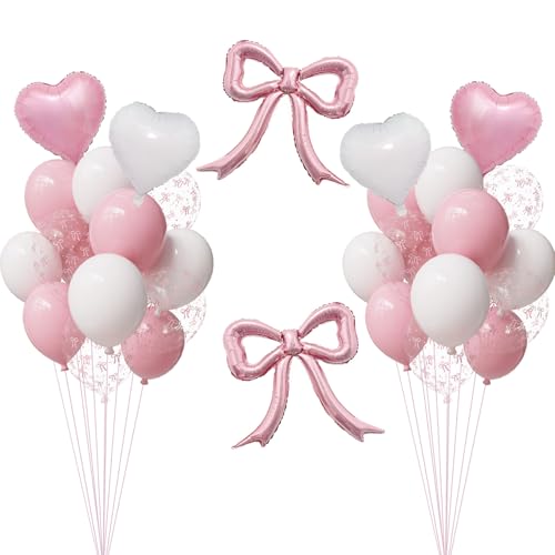 Image of Pink Bow Balloon Party Decor,Pink & White Bow Print Balloons for Girls Just Wanna Be One,Bridal Shower Coquette Birthday Decorations for Girls, Women, Baby Shower
