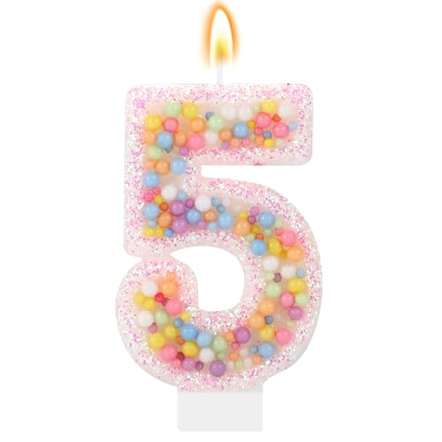 IDIJOLI Pastel Macaron 5th Birthday Candle Sweet Pink Number 5 Candle Cake Topper Cupcake Decorations for Girls and Women Party Decor Anniversary Celebrations Supplies