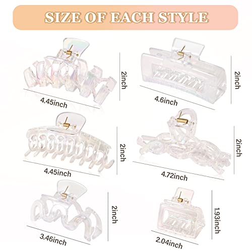 Cwjcytnsn 6Pcs Clear Claw Clips, Large Iridescent Clear Hair Clips For Women, Transparent Colorful Rectangular Square Hair Claws, Big Banana Jaw Clips For Girls Thick Thin Curly Hair Accessories #TOP6