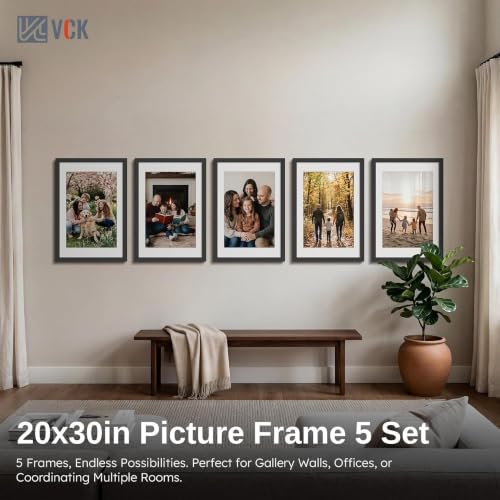 Image of VCK 20x30 Poster Frame 5 Pack, Black Wood, 16x24 Mat, for Gallery Wall