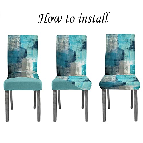 CAPSCEOLL Turquoise Teal Dining Chair Covers Set of 6,Grey Blue Chair Covers Dining Chairs Slipcovers Removable Washable Kitchen Chairs Protector Cover Kitchen Accessories and Decor