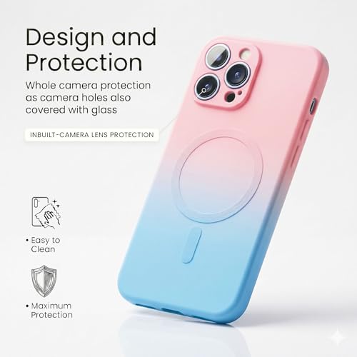 Image of amazon basics Gradient Mag-Safe Case for iPhone 12 Pro Max | Soft Silicone Shockproof Cover with Camera Protection | Slim Lightweight Design | Smooth Touch & Durable - Pink & Blue