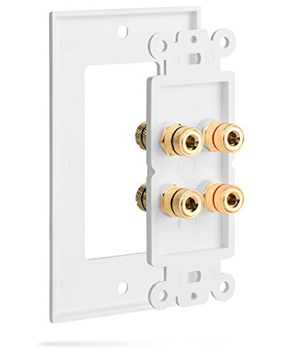 Fosmon Home Theater Wall Plate - Premium Quality Gold Plated Copper Banana Binding Post Coupler Type Wall Plate (White) (Two Speaker) #TOP3