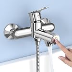 KULACO Robinet de Baignoire avec Pressostat, Chromé | Montage Mural en Laiton, Mitigeur Monocommande pour Douche et Salle de Bain