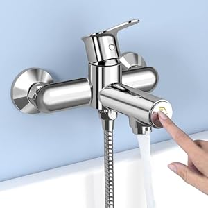 KULACO Robinet de Baignoire avec Pressostat, Chromé | Montage Mural en Laiton, Mitigeur Monocommande pour Douche et Salle de Bain