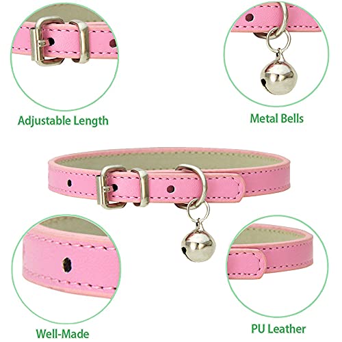 5 Stück Katzenhalsbänder aus Leder,Verstellbare Katzenhalsband mit Glöckchen und Metallschnalle, Haustier Halsband Für Welpen Teddy Kätzchen