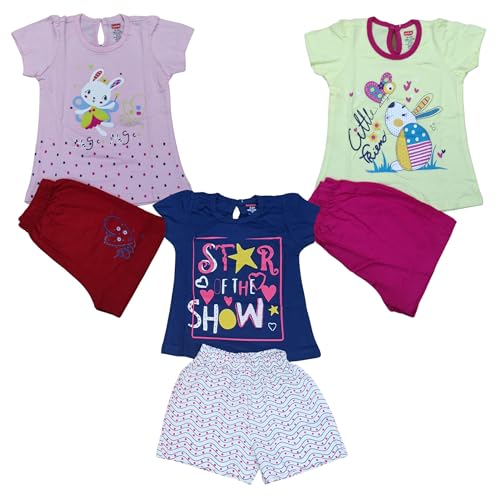 Image of LuvLap Baby Girls Regular Fit 100% Cotton Half Sleeves Girls Top CoSet Pack of 3