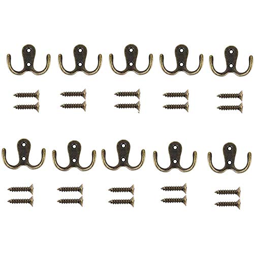 10 Piezas Ganchos percheros De Pared,Ganchos de Dobles Retro, para Colgar Ropa Colgador Batas de Casa Abrigo Dormitorios, Ba�os, Armarios, Gabinete,Cocina(Bronce,Negro) Incluido Tornillo