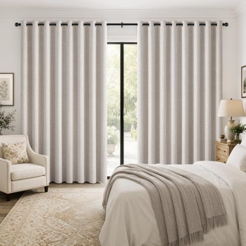 Image of MIULEE Extra Wide 100% Blackout Linen Curtains for Bedroom 100x90 Ivory | Room Darkening, Light Blocking, Thermal Insulated, Grommet Top, Linen Textured, Window Curtains for Sliding Door, 1 Panel