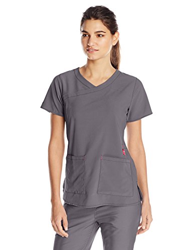 Carhartt Women's Cross-Flex Yneck Scrub Top, Pewter, Large