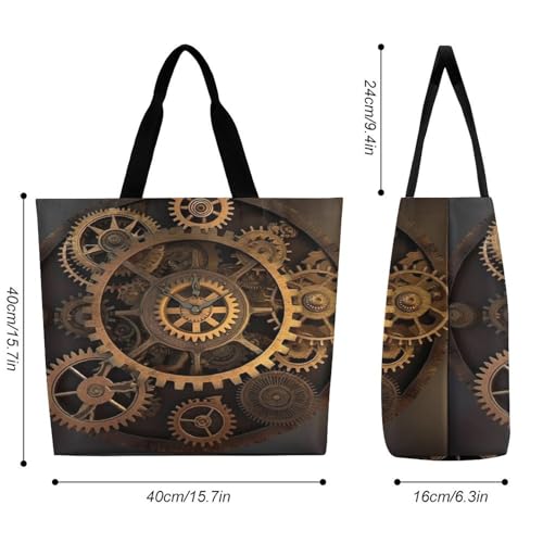 Women's Multi-Functional Shopping Bag,Gears Clock Bronze Century Printing Messenger Bag Shoulder Bag for Travel, Work, Shopping & Parties with Inner Pocket, Grocery Bag Lightweight & Water-Resistant2