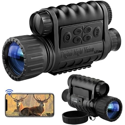 True WiFi Night Vision Monocular Support Smartphone iOS/Android 32G Super HD in Full Darkness Clearly Infrared Camera Telescope 12MP Photo Video Night Watching 5X Digital Zoom Night Vision Binocular Cover