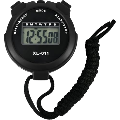 Digital Sports Stopwatch Timer Stopwatch Large Display Interval Training Timer Outdoor Split Stop Watch Lap Timer Digital Calendar Alarm Clock Referee Watch for Training Swimming Running (black)