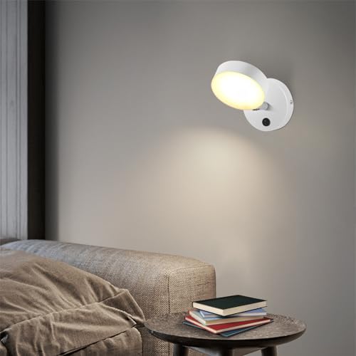 Image of Kawell Nordic Modern LED Wall Sconce with Switch Rotatable Hardwired Wall Light Indoor for Bedroom Study Room Nursery Kids Room, White