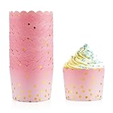 TRUSBER Pink Cupcake Liners for Baking, Standard Size Muffin Paper Liners with Gold Polka Dots, 50Pack Baking Cups for Baby Shower, Birthday Party