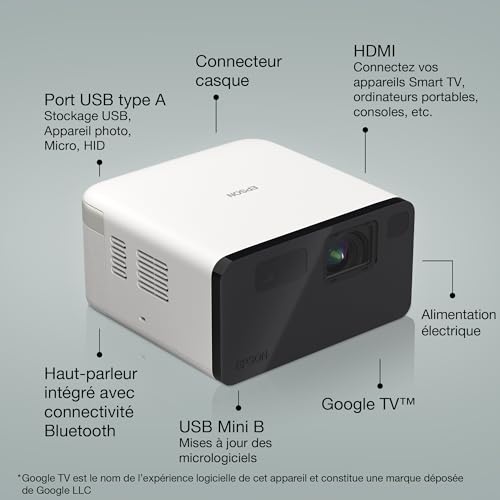 Epson EF-21W Mini Smart Laser Projector | Projecteur Vidéo Portable Full HD, 1920 x 1080p, Haut-Parleur Bluetooth 5W, Projection au Mur, au Sol ou au Plafond, 1000 Lumens, Google TV | 150", Blanc