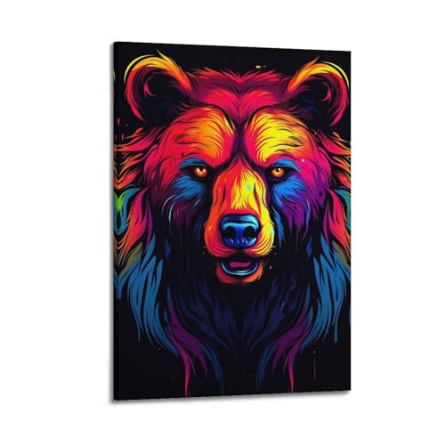JIYAYCU Póster de animales de osos coloridos, pintura decorativa en lienzo, 20 x 30 cm
