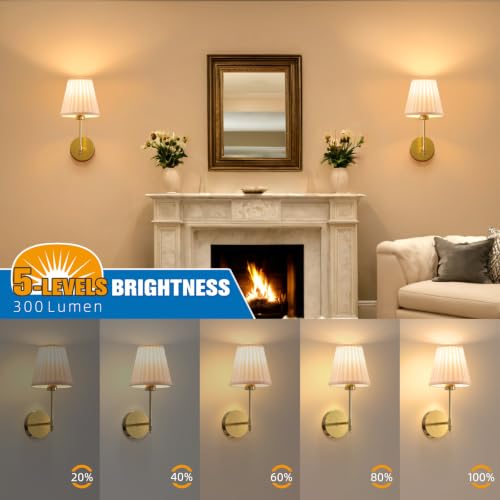 Image of NIORSUN 14.5 inch Battery Operated Wall Sconce Set of 2,Beige Gold Rechargeable Wall Lights with 10400mAh Dimmable Bulbs and Remote,10 Colors Wireless Wall Lamps for Bedroom Living Room
