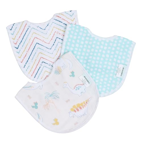 Image of abracadabra Muslin Bibs with Adjustable Snap Button Closure, Super Absorbent, Soft, Comfortable & Lightweight, Set of 3 - Dino