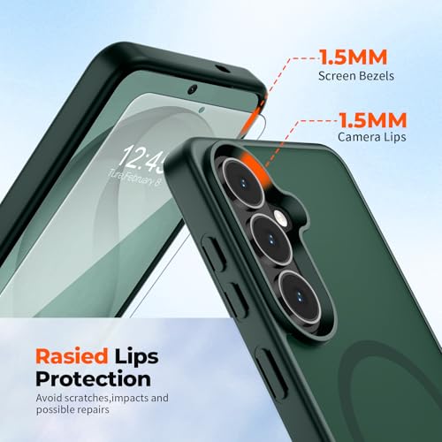 Image of SUPFINE Magnetic for Samsung Galaxy S26 Case with Screen Protector, (Built-in Magnets) (Military Grade Drop Protection) Slim Translucent Shockproof Phone Case,Forest Green