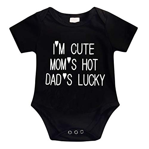 SWNONE Infant Baby Boys Girls Clothing Shirts Rompers Jumpsuit Funny Letter Printed Short Sleeves Black Onesie (Black, 18-24 Months)