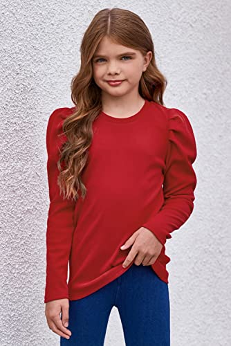 Image of blibean Tween Girls Puff Sleeve Shirts Stylish Fall Tops Size 4-15 Years Old