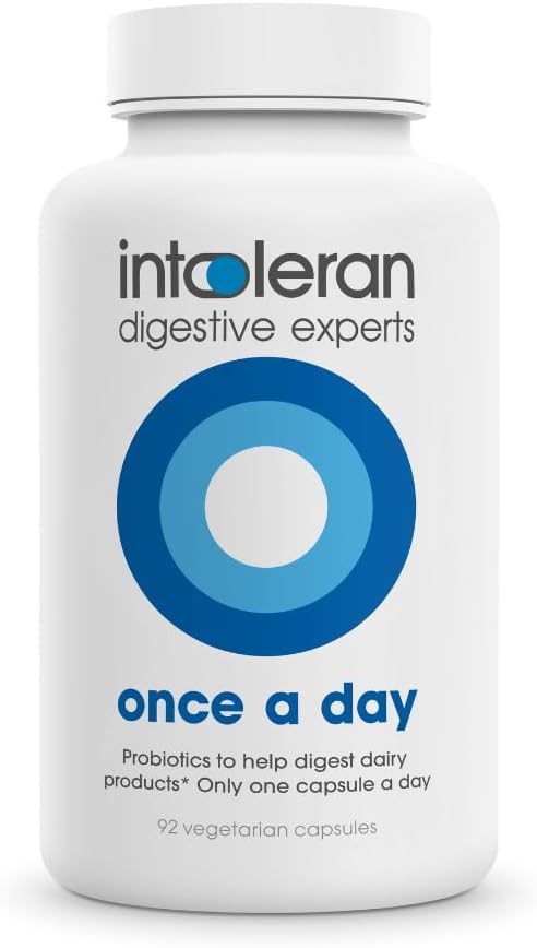 Intoleran Once a Day - 92 Capsules | Probiotic Lactose Intolerance Supplement | Actively Produces Lactase Enzyme & Helps Digest Dairy | 1 Capsule per Day | 6 Lactic Acid Ferments | Pure & Dairy Free