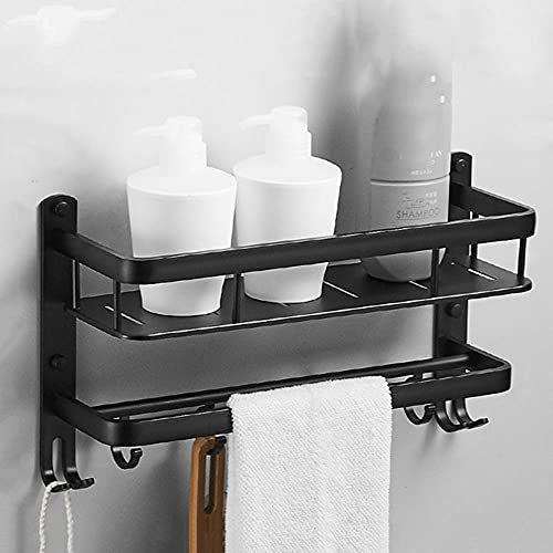 Duschablage schwarz Duschablage ohne Bohren Badezimmerregal selbstklebend mit Haken Wandmontage Raum Aluminium für Badezimmer Küche-B1 Schicht 40cm