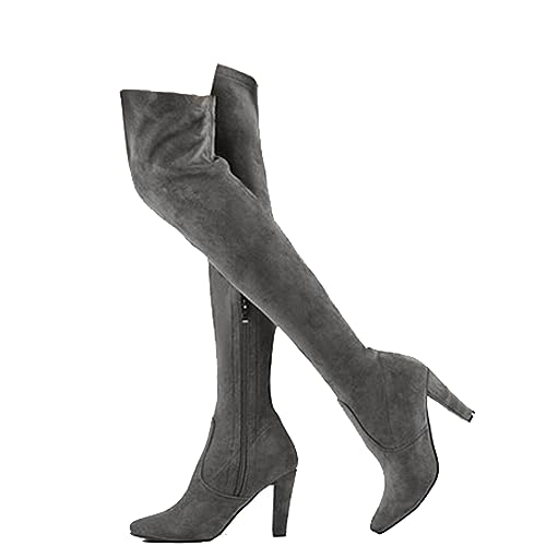 Cuissardes hautes de 10.5cm à talon épais et bottes bout pointu femme