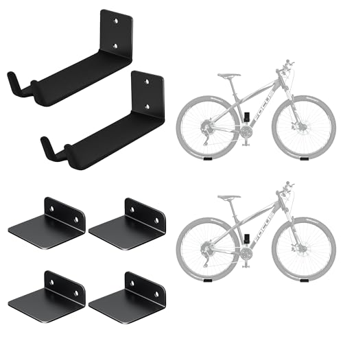 EVERHANGER Wall Mount Bike Pedal Hanger Heavy-duty Garage Bike Rack Horizontal Bike Hooks Holds Up to 70LBS 2 Pack