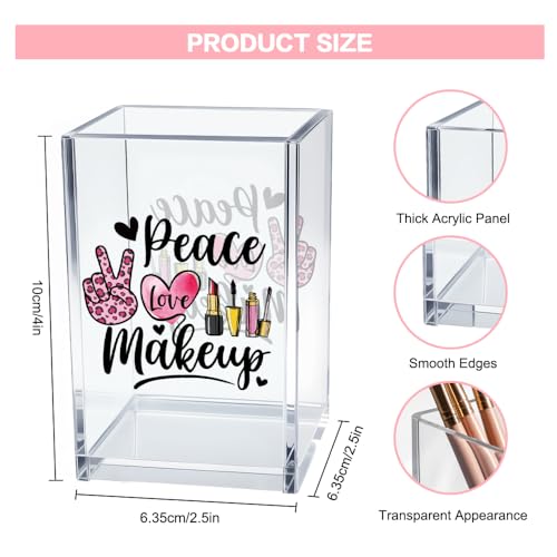 Image of Peace Love Makeup Acrylic Makeup Brush Organizer Holder, Make Up Artist Desk Acrylic Brushes Storage, Christmas Birthday Gifts Women Mom Aunt Sister Boss Lady Make Up Artist