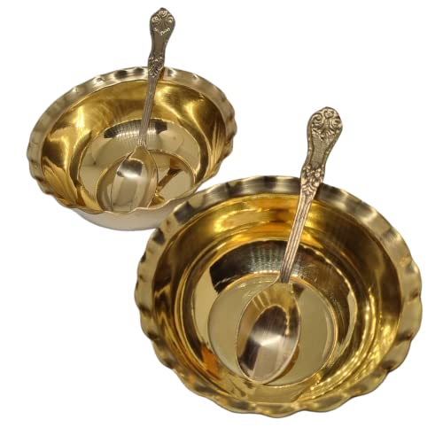 Image of Brass Bowl & Brass Spoon Set, 2 Bowl & 2 Spoon