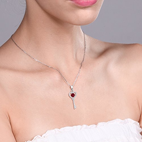 Gem Stone King Heart Key Pendant Necklace For Women | 925 Sterling Silver | Gemstone Birthstone | Round 5MM | With 18 Inch Silver Chain2