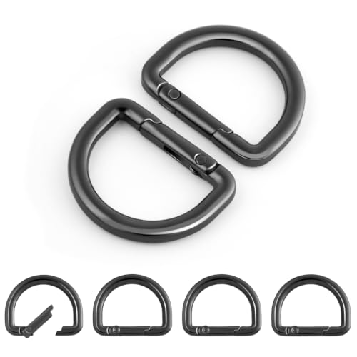 10pcs 1 Inch Spring D Ring Purse Clip Metal Carabiner Keychain Clips for Bag Strap Hook Key Fob Holder Dog Tag Clasp Paracord Keyring (GunBlack)