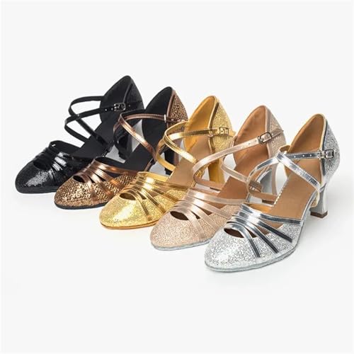Women's Latin Dance Shoes Ballroom Dance Shoes Women Glitter Modern Latin Shoes for Latin, Salsa, Samba, Chacha(Brown 7cm,39(24.5cm))3