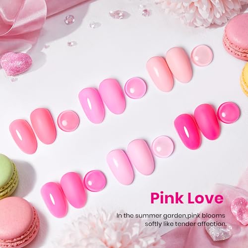 Image of Beetles Pink Gel Nail Polish Set 6 Colors Bright Hot Light Baby Pink | Fall Gel Polish Soak off UV LED Cured Nail Art Design Salon Home DIY Manicure Gifts for Women