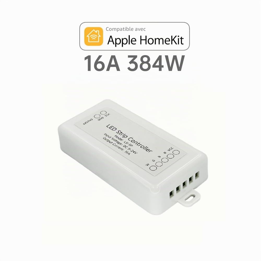 Contrôleur WiFi Smart High Power RGBW LED pour Homekit 5 V-24 V 16 A 384 W Commande vocale Siri