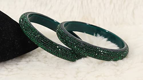 Image of NMII Glass with Zircon Gemstone and Glitter Kada Set For Women and Girls
