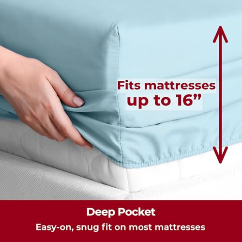 Image of Mellanni Split King Sheets Set - 5 PC Iconic Collection Bedding | Hotel Luxury, Extra Soft, Cooling Bed Sheets - Wrinkle, Fade, Stain Resistant (Split King, Aqua)