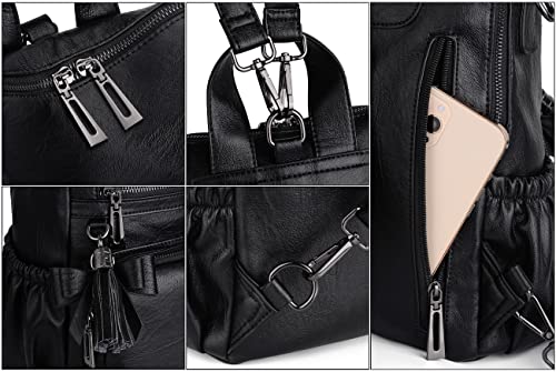 Image of UTO Women Backpack Purse Leather Vegan Ladies Fashion Designer Rucksack Convertible Travel Shoulder Bag with Tassel