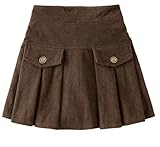 Corduroy Plaid Skirt for Girls - Casual High Waist Pleated Hem Mini Skater Fashion Fall Winter Y2K Trendy Clothes Brown 11-12 Years