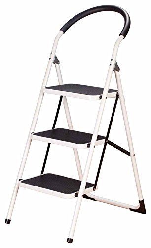 LivingSURE 3 Step Ladder Stool Combo with Handgrip, Anti-Slip Folding Step Stool, Extra Wide Pedal Step Sturdy Household Ladder, Comfortable Backrest – Supports Up to 300 Pounds, Measures 14 3/4" W x