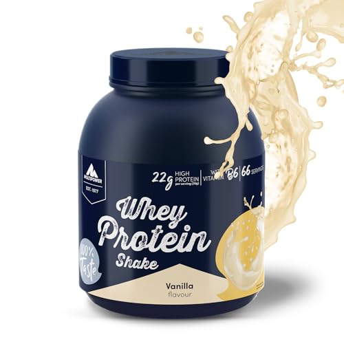 Multipower Whey Protein Shake – wasserlösliches Proteinpulver mit Vanille Geschmack aus Wheykonzentrat und -Isolat – 21 g Protein und Vitamin B6 – 2 kg