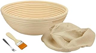 Maison & White Bread Proofing Basket Banneton | Brotform Baking Dough Bowl Basket | Rattan Dough Rising Sourdough Set | Free Brush, Liner & Bread Fork | M&W (Round) 10 inch, 5055884521801