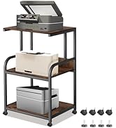 Luwesde 3 Tier Rolling Printer Cart with Wheels, Rustic Brown, Adjustable, Compatible with Printe...