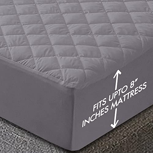 Image of Glassiano Sapphire Waterproof Quilted Mattress Protector 80x72 Inch for Double Bed King Size - Ultra Soft & Hypoallergenic Mattress Cover (Grey - 1 Pcs)